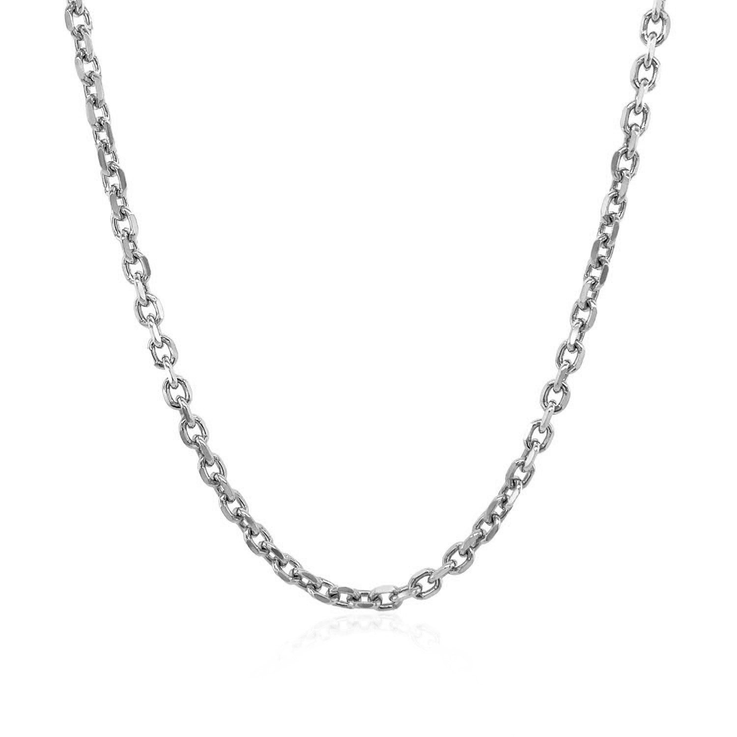 14k White Gold Diamond Cut Cable Link Chain (2.20 mm) in a sleek high-contrast midnight luxury editorial style